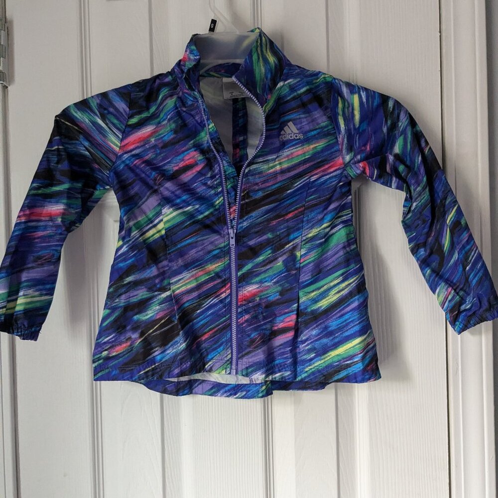 Toddler Girl Adidas Windbreaker, Blue, Zip, Pockets, Size 4